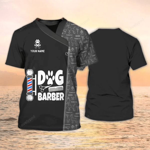 Personalized Paw Dog Groomer 3D Shirt for men and women, Dog Barber Black Shirt Pet Groomer Uniform