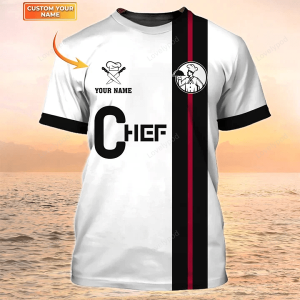 Gift for Master chef, Chef Shirt Cook Personalized Name 3D T Shirt, Chef Uniform Special Chef Design - Image 2