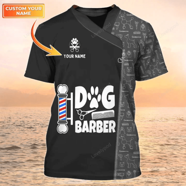 Personalized Paw Dog Groomer 3D Shirt for men and women, Dog Barber Black Shirt Pet Groomer Uniform - Image 2