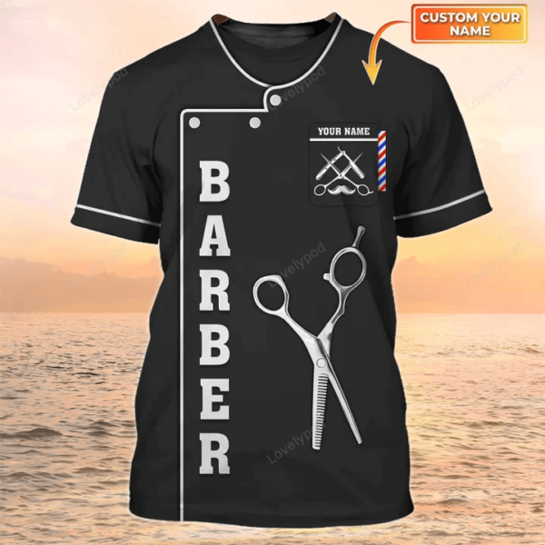 Barber Shop 3D T Shirts, Custom Barber T Shirts Black Best Cuts Styling Shirt - Image 2