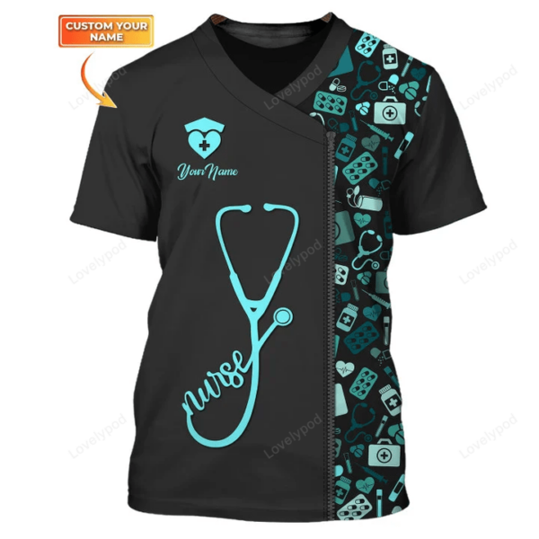 Nursing Tools Pattern Shirts, Medical Scrubs Clothing, Custom Nurse 3D Tshirt, Nurse shirt, gift for nurse - Image 2