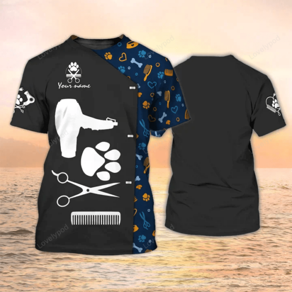 Paw Dog Groomer 3D all over printed T-shirt, Grooming Tools Custom Shirts Pet Salon Uniform