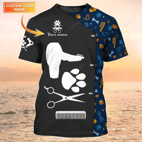 Paw Dog Groomer 3D all over printed T-shirt, Grooming Tools Custom Shirts Pet Salon Uniform - Image 2