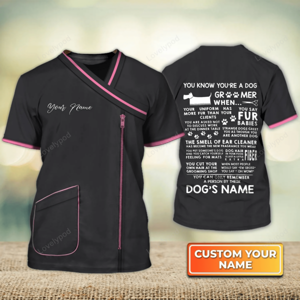 Groomer Pet Groomer Uniform Black And Pink Salon Pet Personalized Name 3D Tshirt