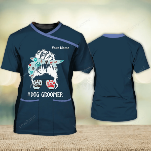 Dog Groomer Pet Groomer Uniform Personalized Name 3D Tshirt