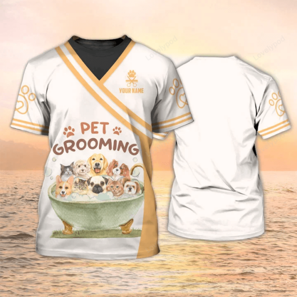 Pet Grooming 3D all over printed Shirt, Dog Groomer Custom Tshirt Grooming Uniform - Image 8