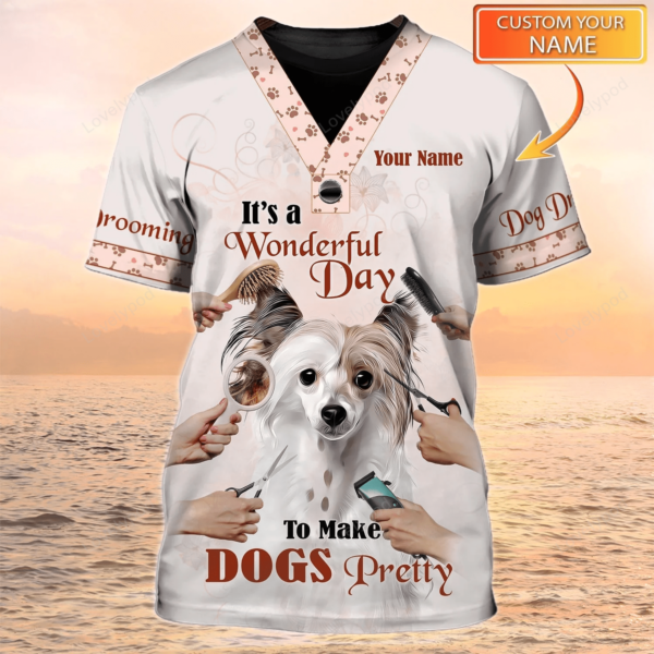 Dog Grooming Personalized Name 3D Tshirt, Pet Groomer Uniform