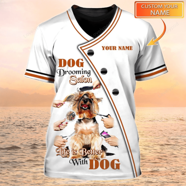 Dog Grooming Salon Pet Groomer White Uniform Personalized Name 3D Tshirt