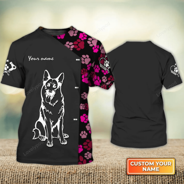 German Shepherd Pink Poodle Dog Groomer Pet Groomer Uniform Salon Pet Personalized Name 3D Tshirt