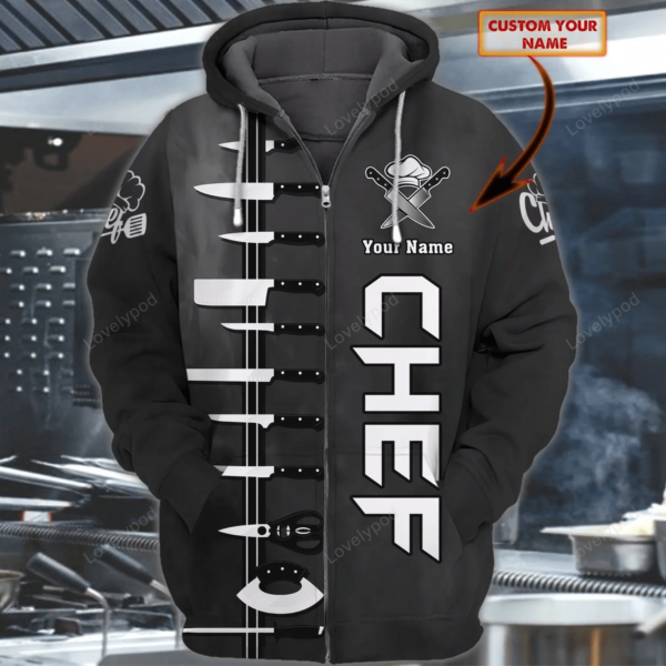 CHEF - Personalized Name 3D Zipper Hoodie