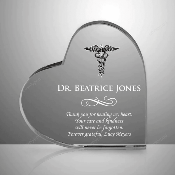 Healing Heart Doctor Keepsake Crystal Plaque with Silver Caduceus, Thank you gift for Doctors, Personalized Plaque Gift for Doctor and Nurse - Image 2