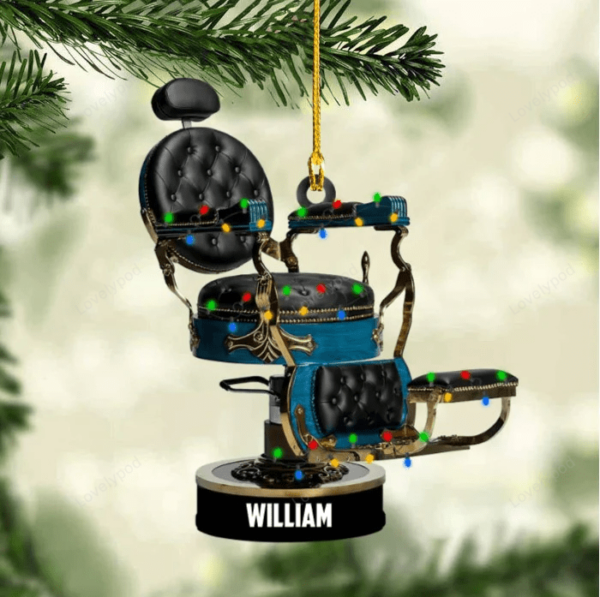 Barber's Chair Personalized Cut Ornament Christmas Gift For Barber - Image 3