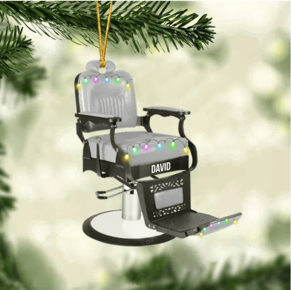 Barber Chair Personalized Christmas Ornament - Gift For Barber - Image 2