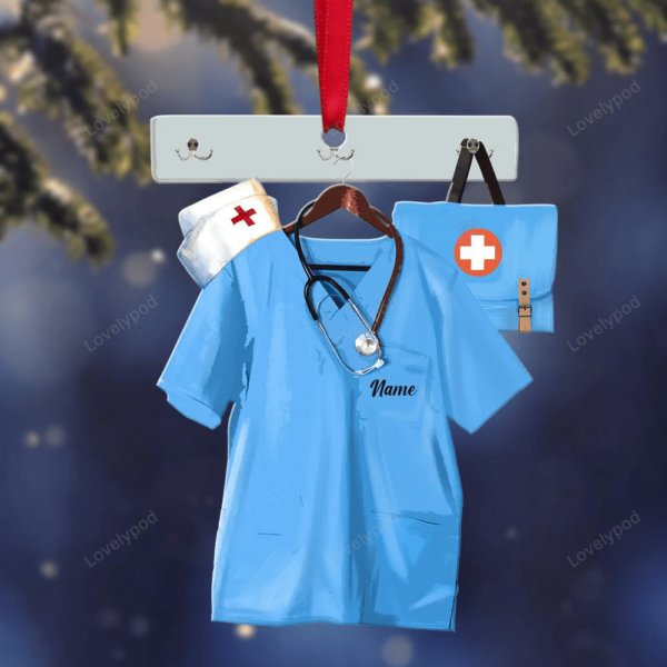 Nurse Christmas Nurse Clothes Hanger Personalized Flat Ornament - Image 3