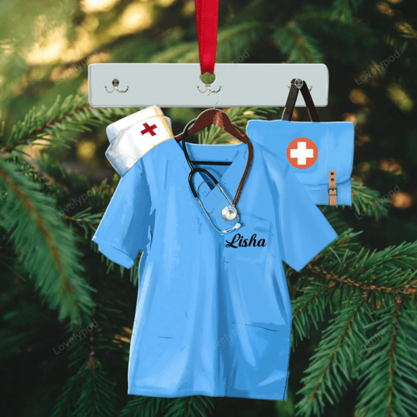 Nurse Christmas Nurse Clothes Hanger Personalized Flat Ornament - Image 4