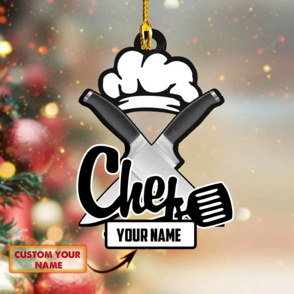 Personalized name Chef Ornaments, Custom Christmas Ornament for Chef