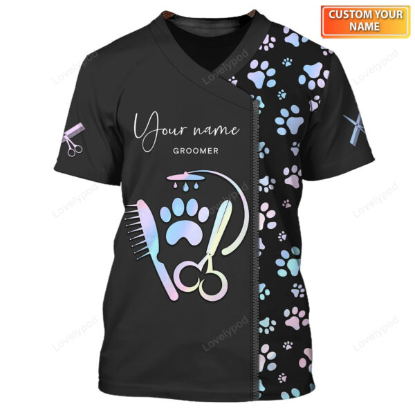 Rose Golden Dog Groomer Pesonalized Tee Shirt, Grooming Uniform T-Shirt, Latest Uniform Fashion For Pet Groomers 3D shirt - Image 2