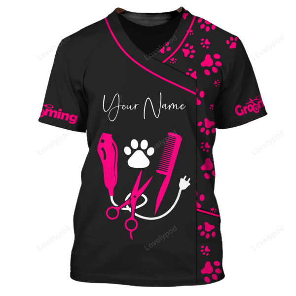 Rose Golden Dog Groomer Pesonalized Tee Shirt, Grooming Uniform T-Shirt, Latest Uniform Fashion For Pet Groomers 3D shirt - Image 7