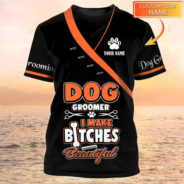 Paw Dog Groomer Uniform Black Salon Pet Personalized Name 3D Tshirt, Fun Cute Dog Grooming Groomer T-Shirt - Image 8