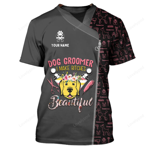 Dog Groomer Uniform Salon Pet 3D Tshirt, Cute Dog Groomer Tshirt, Women Dog Grooming Christmas Gift T-Shirt - Image 4