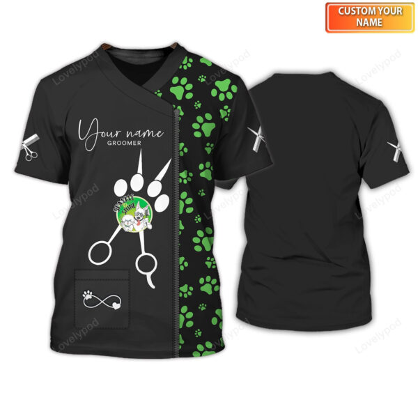 Pet Grooming 3D all over printed Shirt, Dog Groomer Custom Tshirt Grooming Uniform - Image 4