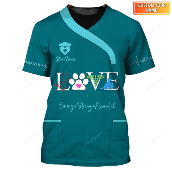 Dog Groomer Pet Groomer Uniform Light Blue Salon Pet Personalized Name 3D Tshirt - Image 4