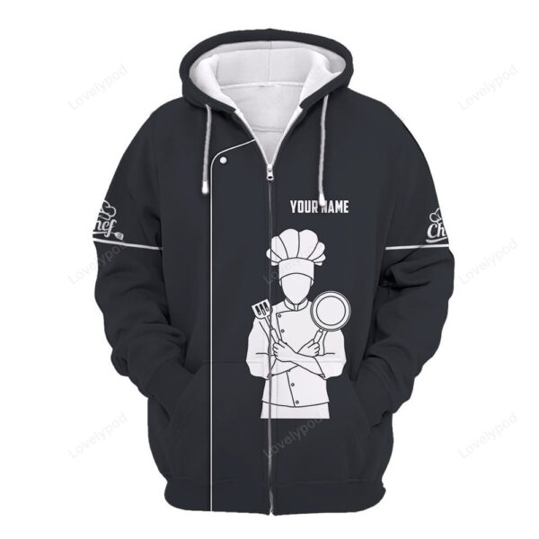 Chef Personalized Zipper Hoodie, Chef Apparel Chef Wear Cook Zipper Hoodie, Chef Uniform Black & White - Image 3