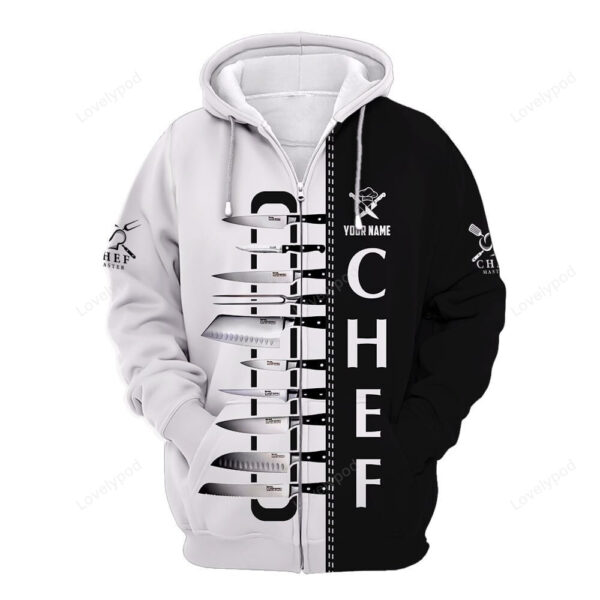 Chef Personalized Zipper Hoodie, Chef Apparel Chef Wear Cook Zipper Hoodie, Chef Uniform Black & White - Image 2