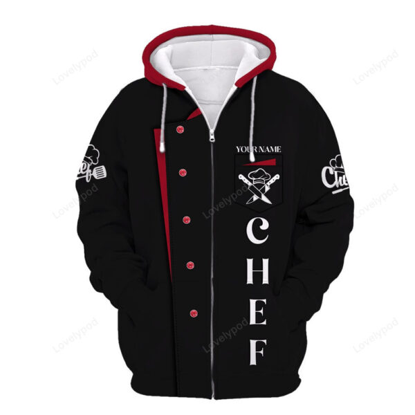 Chef Personalized Zipper Hoodie, Chef Apparel Chef Wear Cook Zipper Hoodie, Chef Uniform Black & White