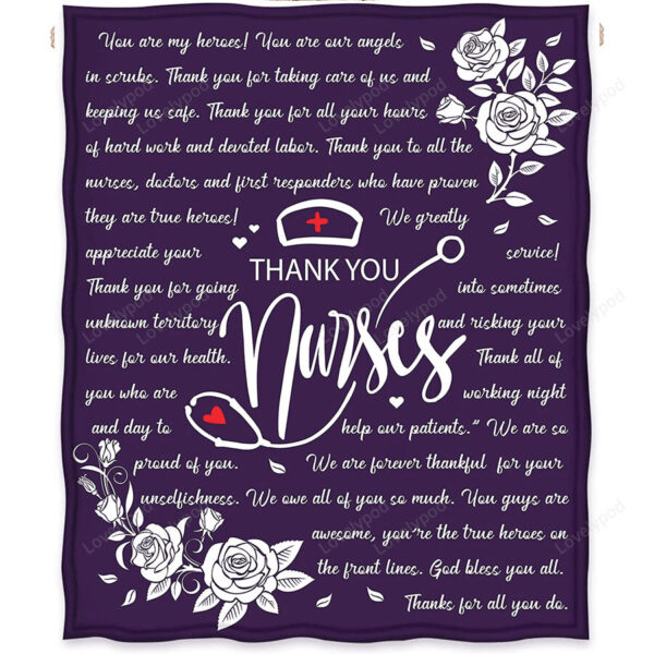 Nurse Theme Blanket, Nurse Gifts for Women, Nurses Week, Birthday, Christmas