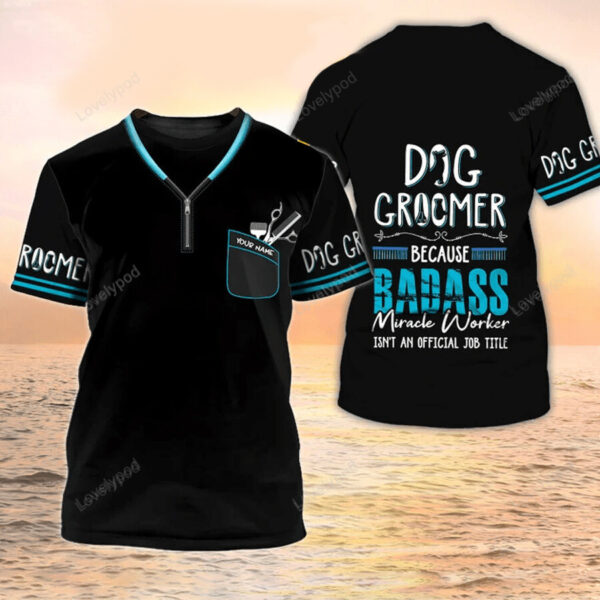 Dog Groomer T-shirt, Grooming Custom Shirts Pet Salon Uniform Black