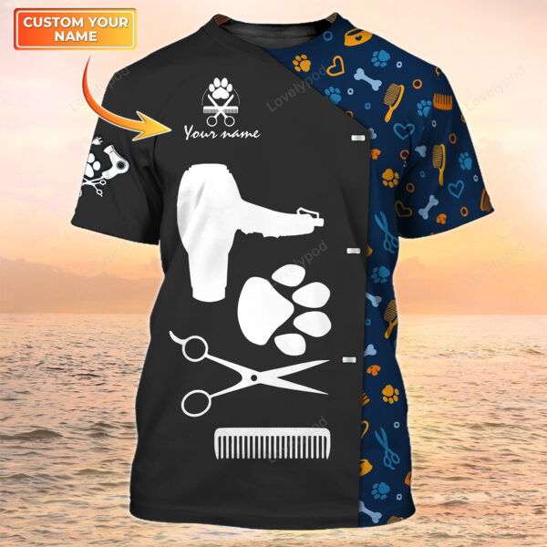 Paw Dog Groomer T-shirt, Grooming Tools Custom Shirts Pet Salon Uniform - Image 2