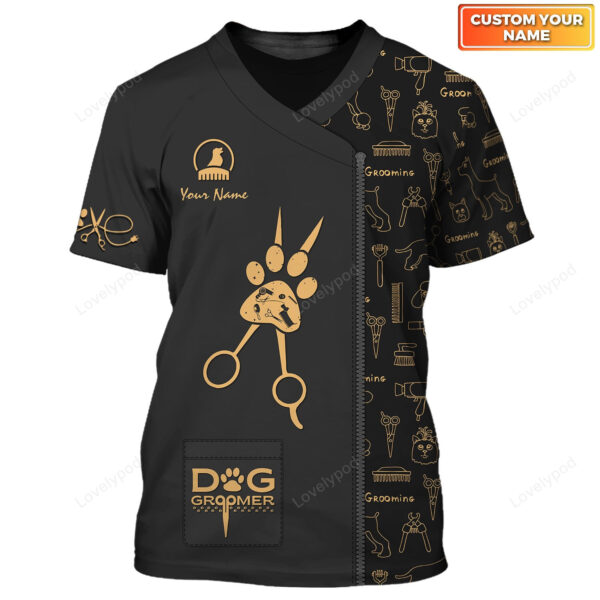 Paw Dog Groomer Dog Barber Black Pet Groomer Uniform 3D Tshirt for Men and Women