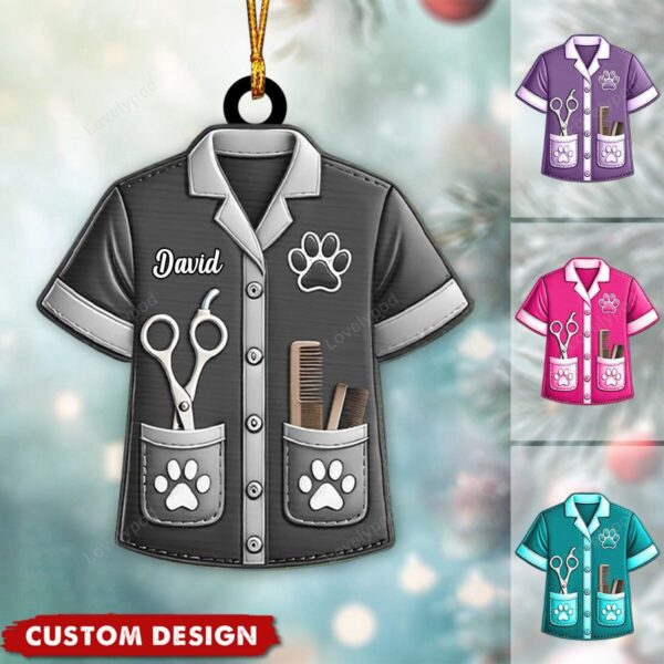 Personalized Dog Cat Pet Groomer Uniform Christmas Ornament, Gift For Groomer - 2024 New Release - Image 2