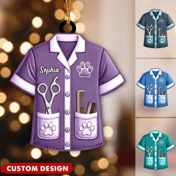 Personalized Dog Cat Pet Groomer Uniform Christmas Ornament, Gift For Groomer - 2024 New Release - Image 4