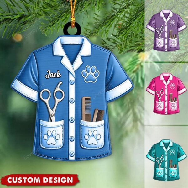 Personalized Dog Cat Pet Groomer Uniform Christmas Ornament, Gift For Groomer - 2024 New Release - Image 3