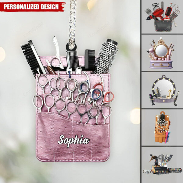 Personalized Name Hair Stylist Tool Christmas Ornament, Gifts For Hairdresser Barber