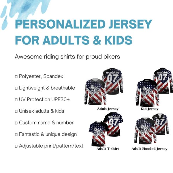 Adult&kid UPF30+ American flag jersey Motocross customizable dirt bike off-road motorcycle shirt PDT28 - Image 5