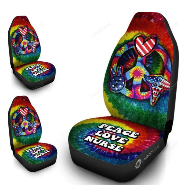 Hippie Tie Dye Car Seat Covers Custom Peace Love Nurse US Flag Car Accessories Beautiful For Nurse